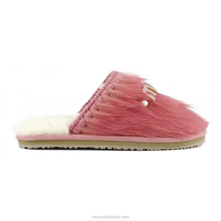 дуга коса пони ружичаста фуксија 062L501 затворене крзнене папуче са логом од пониске коже Mou Жене