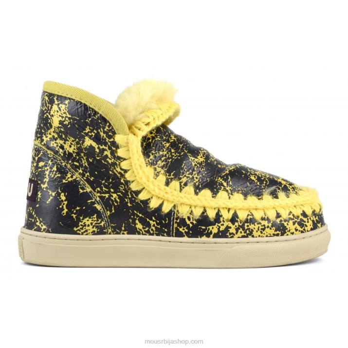 испуцала лакирана црна/на жутој вуни 062L670 ескимске патике Mou Жене